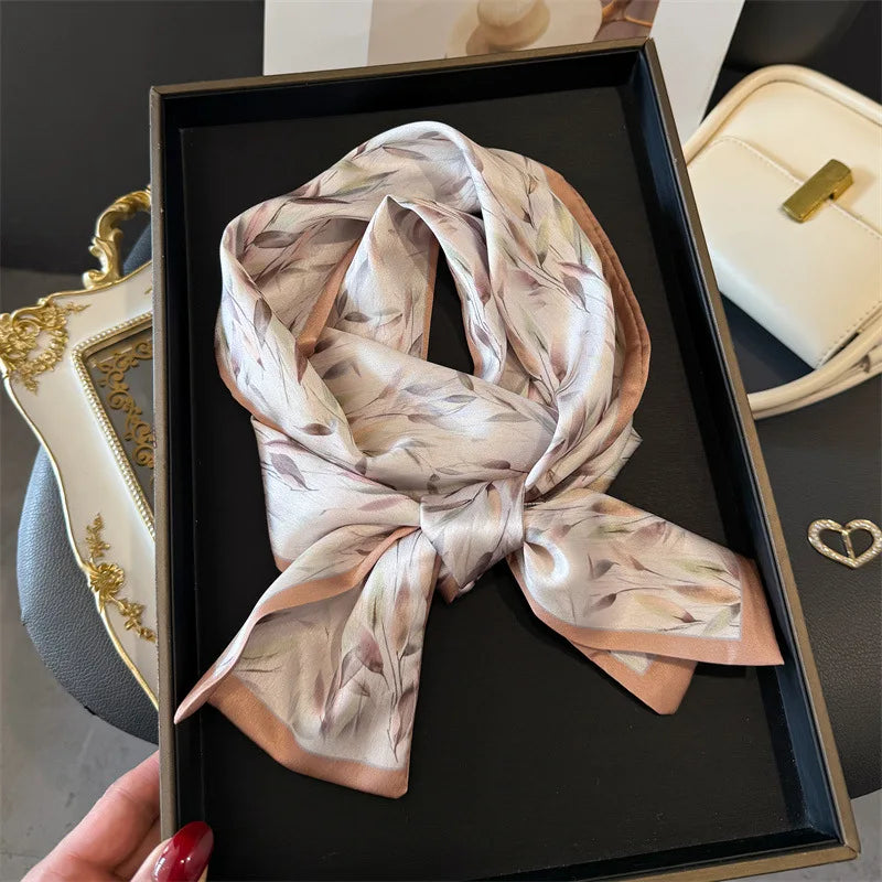 Fashion Skinny Silk Scarf for Women Letter Hair Ribbons Headbands Bandana Female Bag Wrist Wrap Neckerchief Foulard Neck Ties