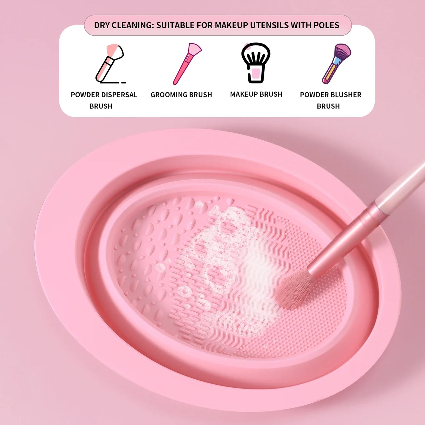 Makeup Brush Cleaning Tool,1pcs Silicone Brush Cleaner Pad Foldable Portable Cleaning Bowl For Makeup Brushes