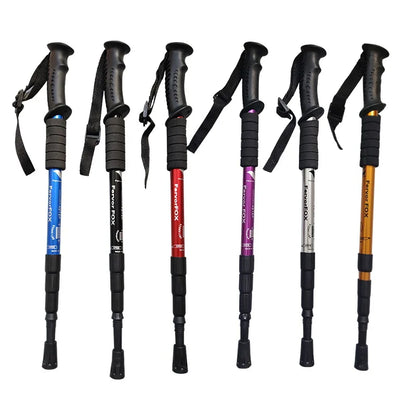 Outdoor Hiking Stick Telescopic Cane Non-slip Cane Straight Handle Four-section Portable Aluminum Alloy Men Women's Hiking Canes