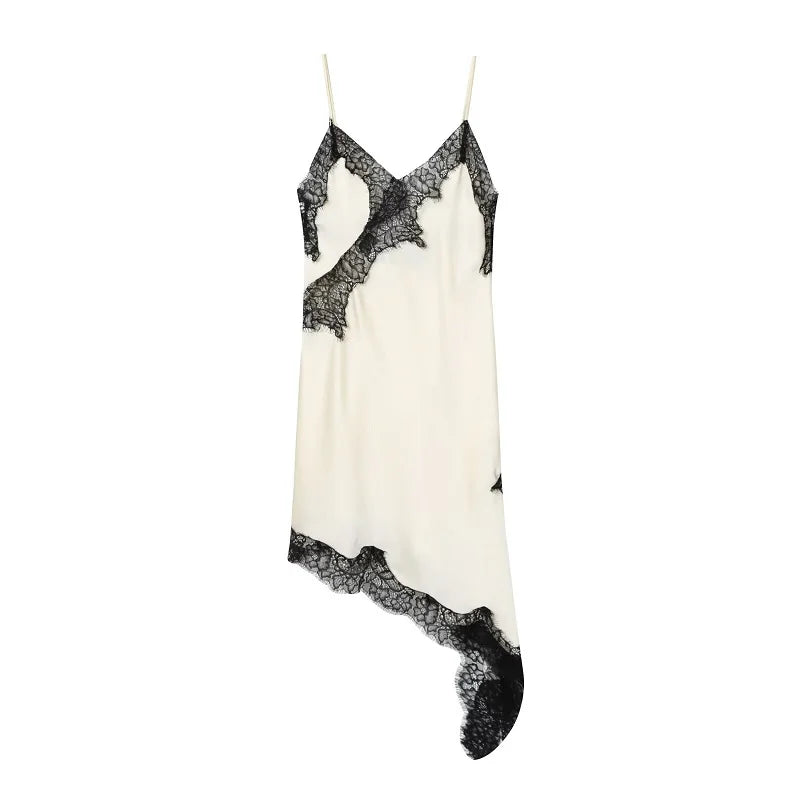 MUJER 2025 Lace Slip Dress Woman Black Backless Short Dresses for Women Asymmetric Party Women's Summer Dress Satin Sexy Dresses