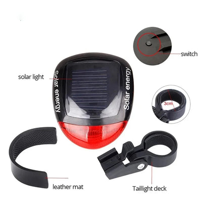 LED Solar Energy Bicycle Tail Light Cycling Safety Rear Lamp Night Riding Warning Taillights Power Bike Rear Lamp