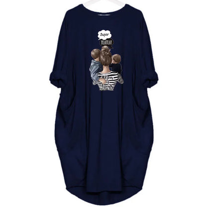 Women's Loose  Long Sleeved Summer Plus Size Dress Autumn  Winter Casual Round Neck Solid Color Long Sleeve Pocket Loose Pullove