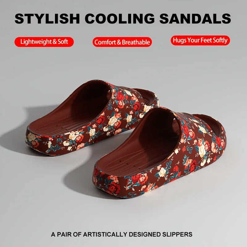 Women Men Floral Slide Sandals Plus Size Soft Slippers Thick Sole Non Slip Beach Shoes Casual Summer Indoor Outdoor Footwear