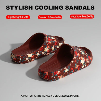 Women Men Floral Slide Sandals Plus Size Soft Slippers Thick Sole Non Slip Beach Shoes Casual Summer Indoor Outdoor Footwear