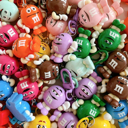 10PCS Cute M Bean Character Keychain Colorful Chocolate Candy Figure Keyring Bag Charm Pendant Prefer for Fans Gift