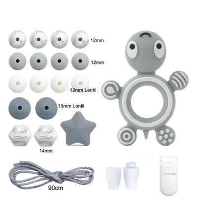 LOFCA Silicone Teether Wood Beads Set BPA Free DIY Baby Teething Necklace Toy Cartoon Koala Raccoon Pacifier Chain Clip
