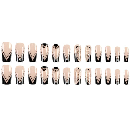 24pcs/set short square fake nails for women girls faux ongles fashion glitter geometric flowers design press on false nail kit