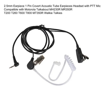 2.5mm Earpiece 1Pin Radio Air Covert Acoustic Tube Earpieces Headset with PTT Mic Compatible with Motorola T5428 TLKR T5 XTR446