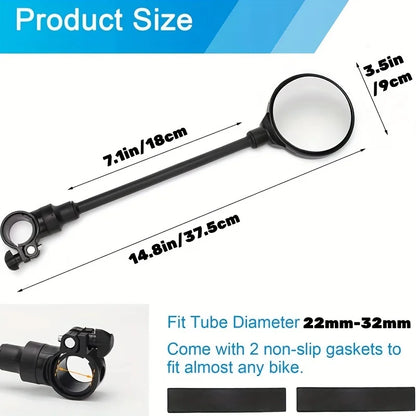 2PCS Bike Mirror Bike Handlebar Rearview Mirror Rotatable And Adjustable Wide Angle Rear View Shockproof Convex Mirror Universal
