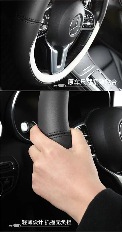 Full Leather Universal Car Steering Wheel Cover Breathable Anti Slip Car Decoration 37-38cm Steering Wheel Cover Accessories