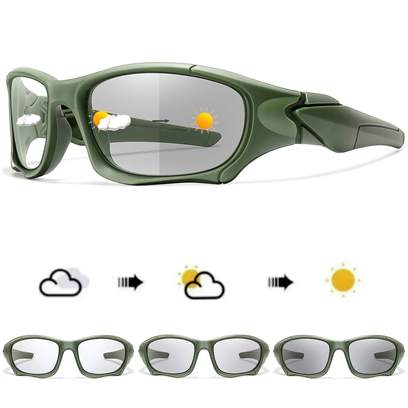 Photochromic Cycling Sunglasses Men Outdoor Sports Tactical Camouflage Goggles Vintage Driving Riding Fishing Windproof