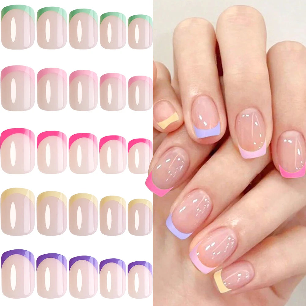 120/240Pcs French Short Square False Nails 12-Sizes Full Cover Press On Nail Glossy French Fake Fingertips for Women DIY Nails &