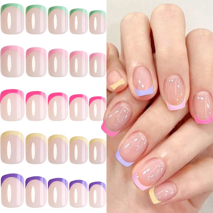 120/240Pcs French Short Square False Nails 12-Sizes Full Cover Press On Nail Glossy French Fake Fingertips for Women DIY Nails &