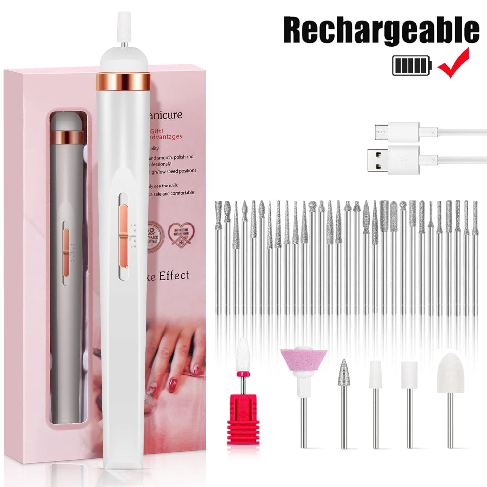 LINMANDA Portable Electric Nail File Nail Set with 4 Speeds Cuticle Trimmer Battery Operated Manicure and Pedicure Tools