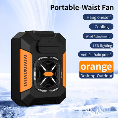 Portable Waist Clip Fan 5000mAh USB Rechargeable Fan Powerful Air Cooler Outdoor Camping Waist Fan with Power Bank LED Light