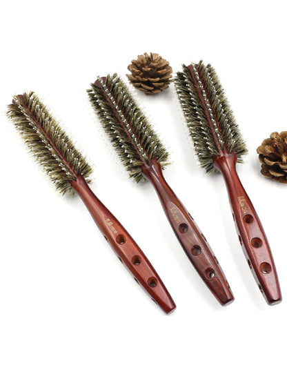 Round Hairbrush Anti Static Wood Boar Bristle Round Brush Hairdresser Styling Tools Teasing Brush For Curly Hair Comb Brush