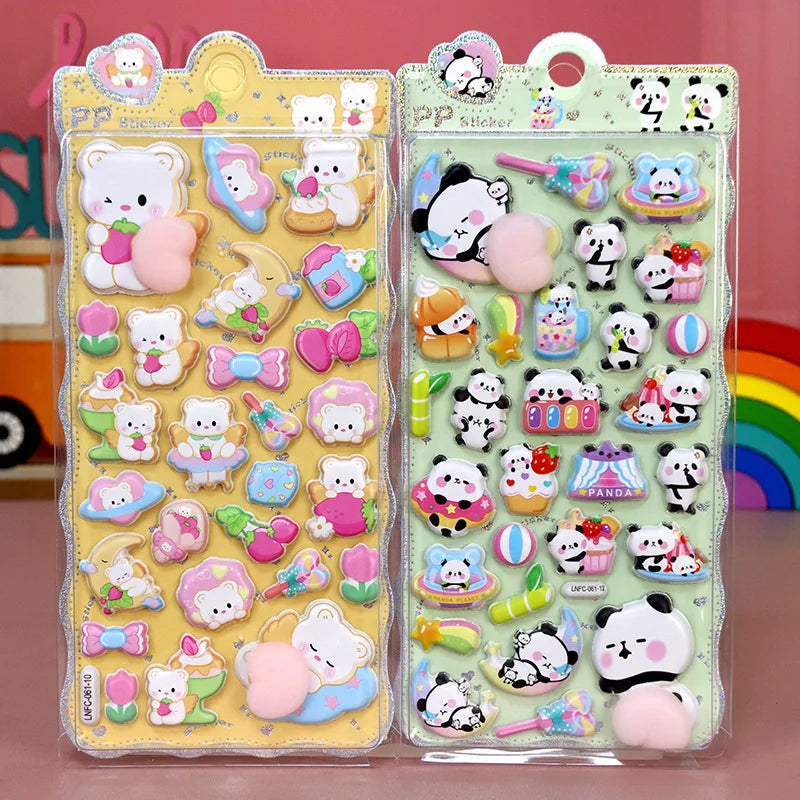 2PCS Cartoon Sticker 3D Puffy Squishy Stress Relief Rabbit Capybara Bear for Phone Case Laptop Decoration Journal DIY Collage Ch