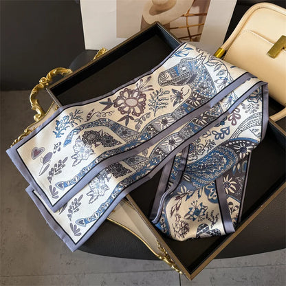 Fashion Skinny Silk Scarf for Women Letter Hair Ribbons Headbands Bandana Female Bag Wrist Wrap Neckerchief Foulard Neck Ties