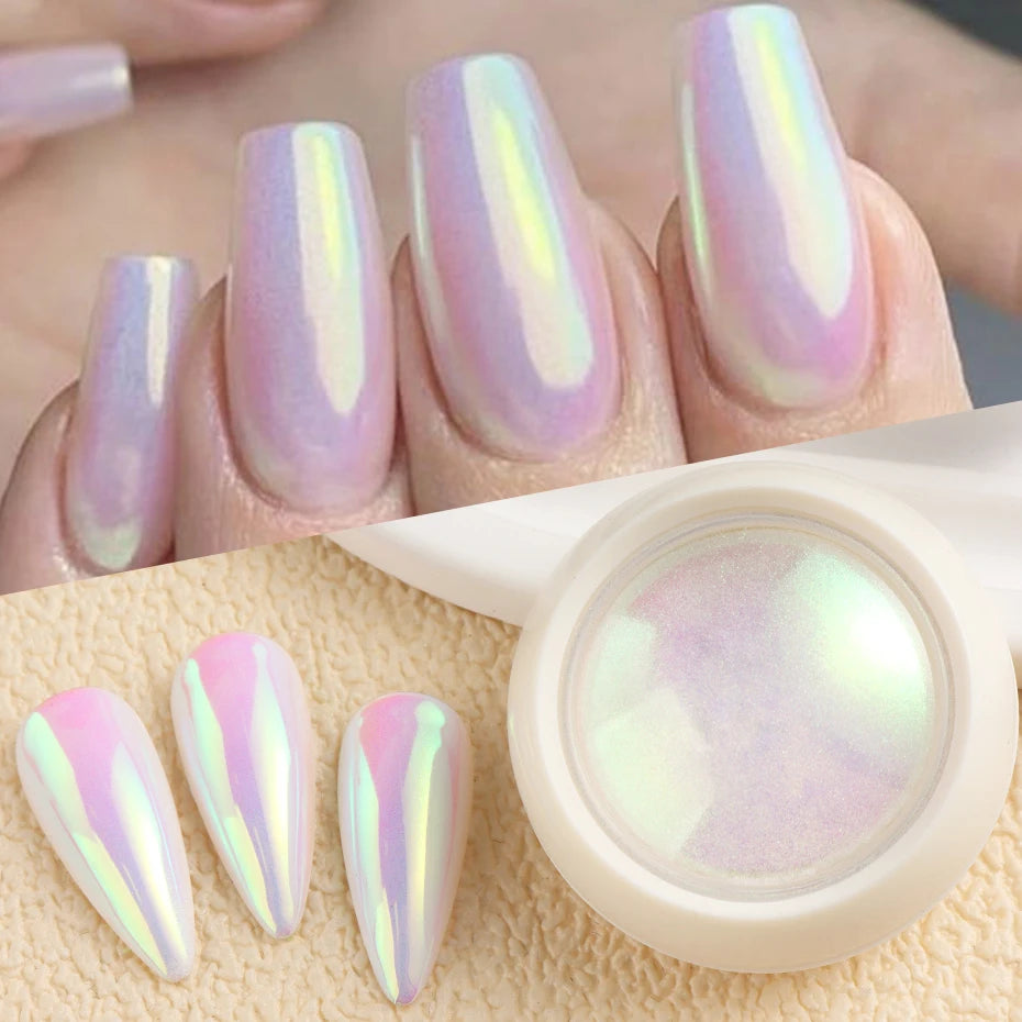 Unicorn Chrome Nail Powder Neon Aurora Mirror Iridescence Nail Pigment Mermaid Pearl Effect Glitter Makeup Nail Art Decorations