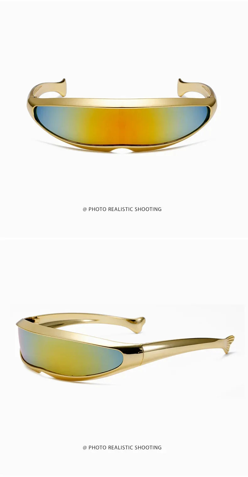 Futuristic One-piece Mirror Personalized Electroplated Sunglasses Women Men 2024 Y2K Steampunk Goggles Rave Party Glasses UV400