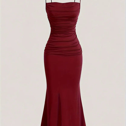 Women's Solid Color Ruched Cami Dress, Elegant Sleeveless Dress for Party Evening Formal Occasions, Ladies Summer Dress