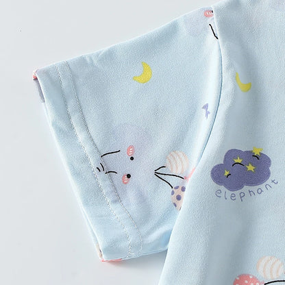 2-piece children's summer cute cartoon printed short sleeved shorts set for boys and girls casual and comfortable T-shirt shorts
