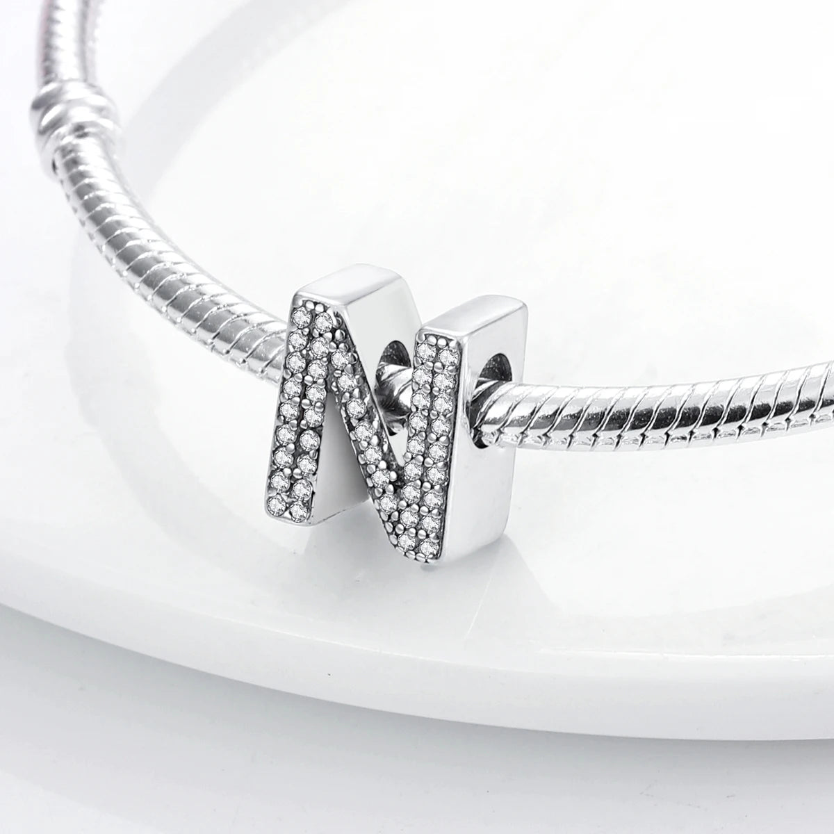 Original 925 Sterling Silver 26 Alphabet Letters Sparkling Zircon Charms Pendant Beads For Women Fine DIY Birthday Jewelry Gifts