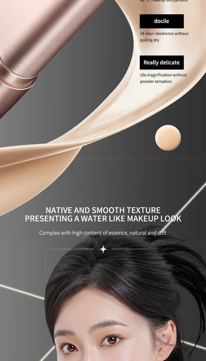 Light and Moist Hydrating Foundation, Natural-Looking, Moisturizing, Shiny, Thin and Lightweight, Double-Headed Makeup Foundation That Rotates for Easy Use, with Its Own Brush, Waterproof, Easy to Apply Makeup, and Easy for B