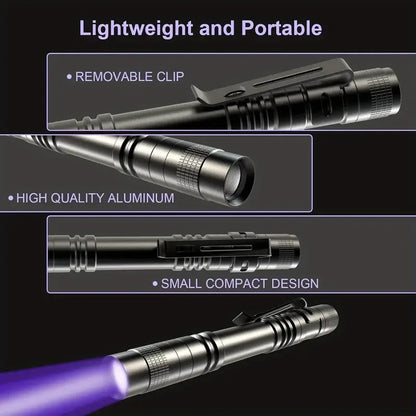 1/2PCS UV Flashlight 395nm Ultraviolet Torch With Pen Clip Portable Use AAA Batteries Light Pet Urine Scorpion Detector UV Lamp