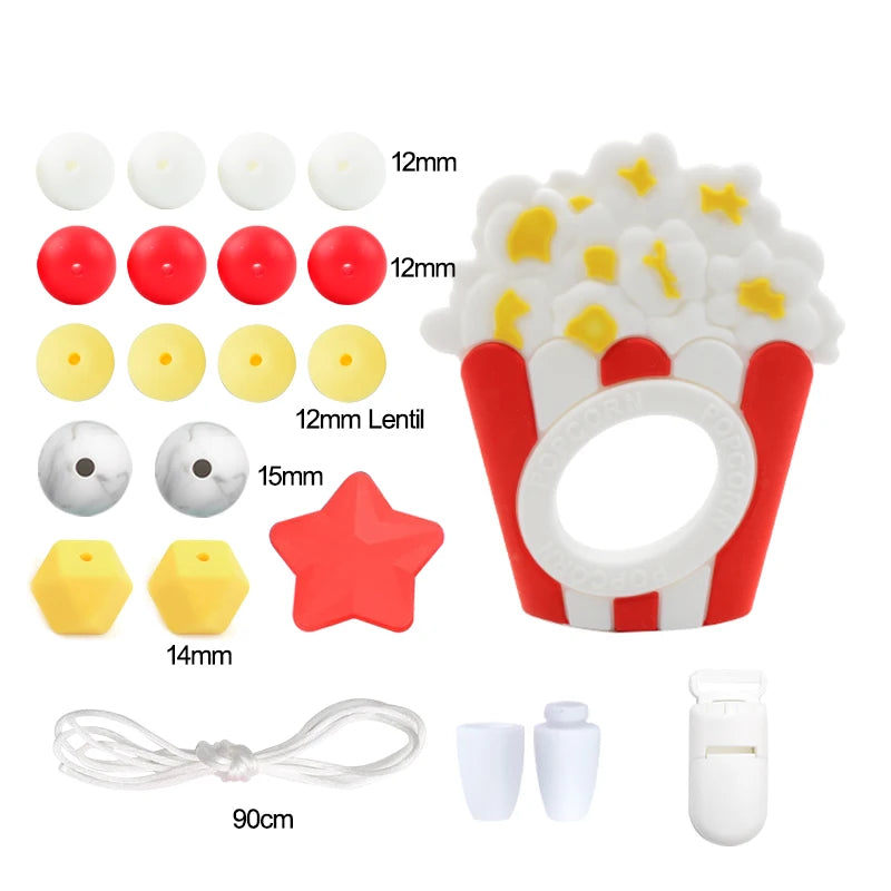 LOFCA Silicone Teether Wood Beads Set BPA Free DIY Baby Teething Necklace Toy Cartoon Koala Raccoon Pacifier Chain Clip