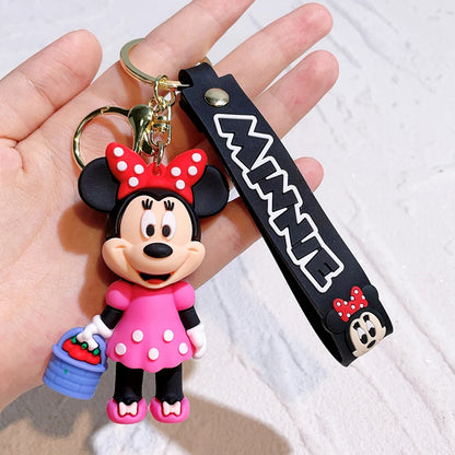 Mickey Minnie Flower Series PVC Figure Keychain Set, 6PCS Cute Cartoon Couple Key Rings with Floral Design for Bag Gift