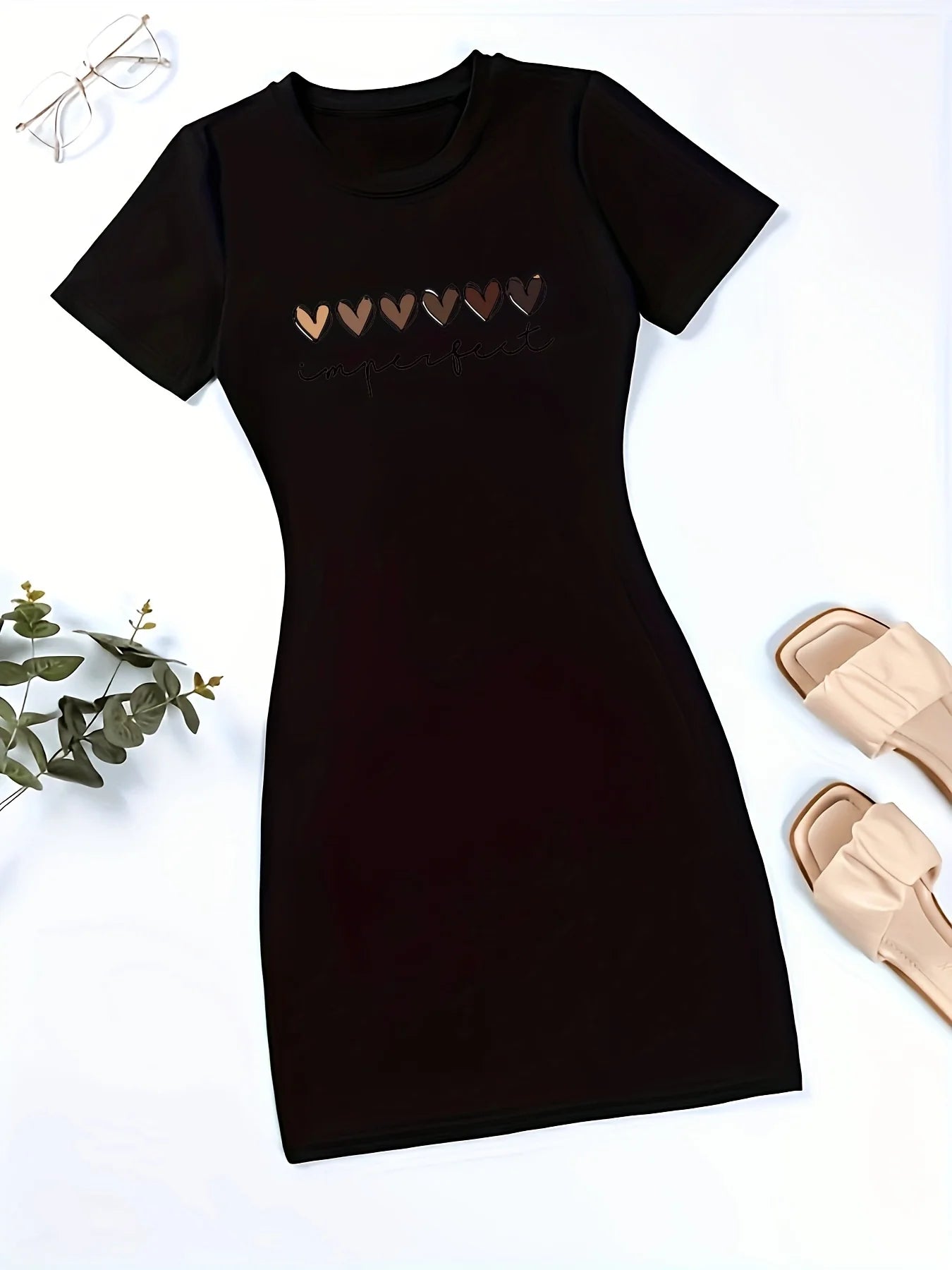 Summer women's bee bow pattern printed casual bag buttocks slim fit short sleeved round neck T-shirt mini dress