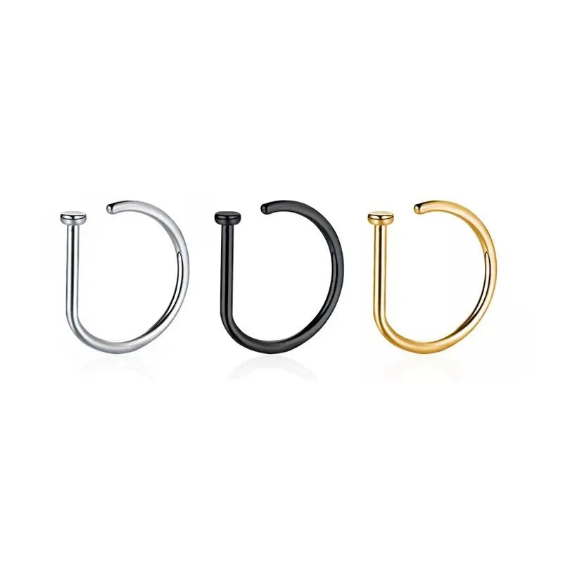 New Curved Barbells Fake Nose Piercing D Shaped Tragus Helix Stud Earring Hoop Septum Stainless Steel Ring Nostril Body Jewelry