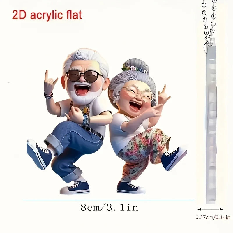 Trendy Hip Couple Elderly 2D Flat Acrylic Pendant Car Keychain Car Rearview Mirror Backpack Pendant Home Decoration Pendant Gift