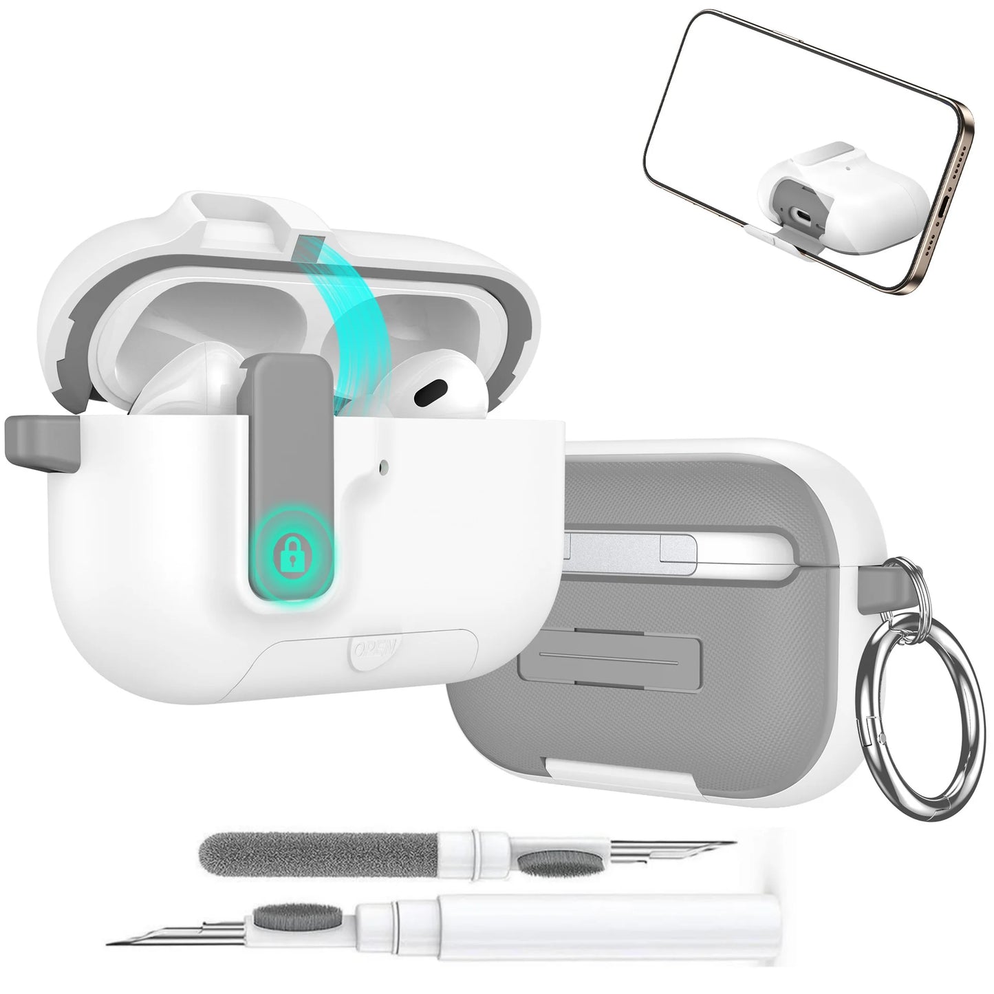 2025 for Airpods Pro 3 Protective Case Phone Stand Design with Cleaner Kit Magnetic Automatic Lock for Airpods Pro 3(Sand Stone)