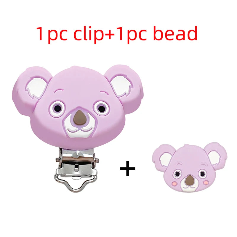 2pcs Silicone Cartoon Animal Teething Toy Fox Panda Elephant Food-Grade Silicone Nipple Necklace Clip Baby Toy Gift