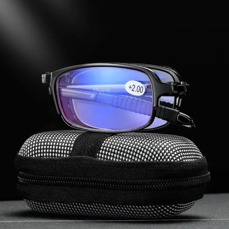 Folding Reading Glasses with Case Anti Blue Light Eyeglasses Presbyopia Retro Unisex Pocket Glasses Portable Glasses Men Women