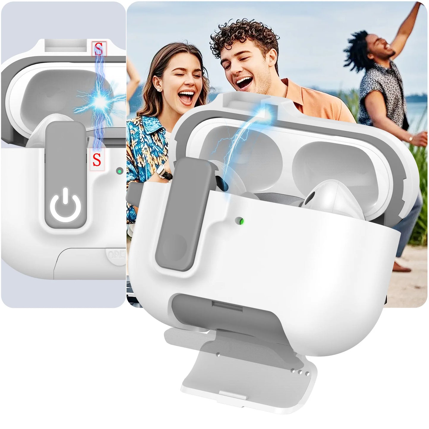 2025 for Airpods Pro 3 Protective Case Phone Stand Design with Cleaner Kit Magnetic Automatic Lock for Airpods Pro 3(Sand Stone)