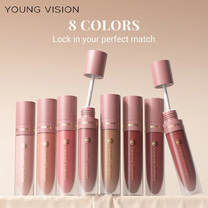 DUNUF  8-color matte velvet smooth easy-to-apply square tube lip gloss waterproof three-dimensional plumping lipstick