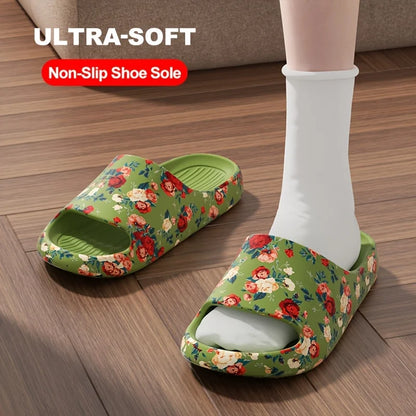 Women Men Floral Slide Sandals Plus Size Soft Slippers Thick Sole Non Slip Beach Shoes Casual Summer Indoor Outdoor Footwear