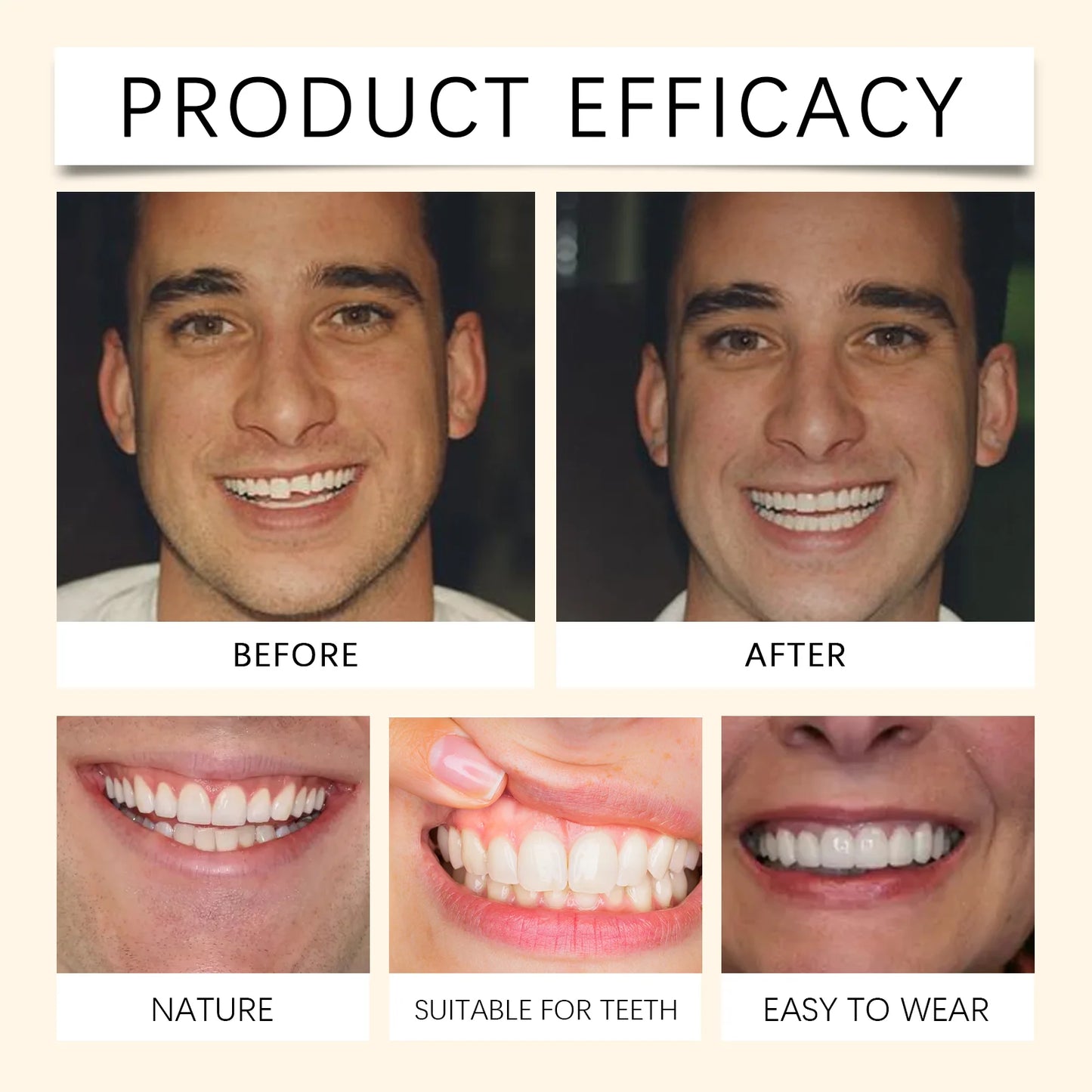 Full Denture Fake Teeth User Friendly Natural Safe Silicone Upper & Lower Veneers Perfect Laugh Veneers Dentures Paste Fake Teet