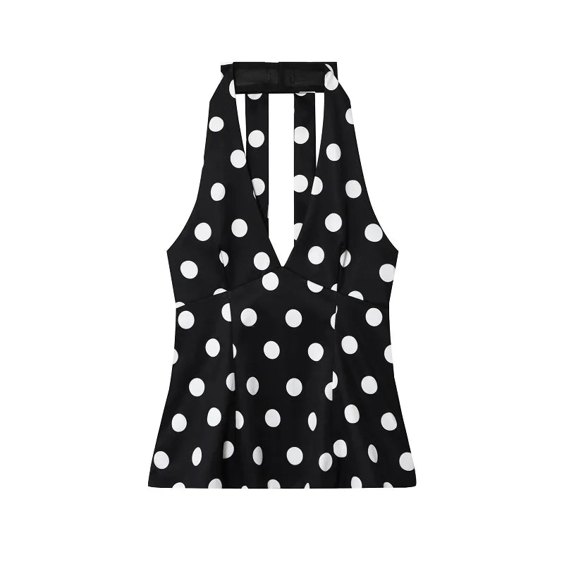 MUJER Polka Dot Halter Tops for Women Sexy Backless Tank Top Women Summer Sleeveless Tops Woman off Shoulder Camisole Women Tops