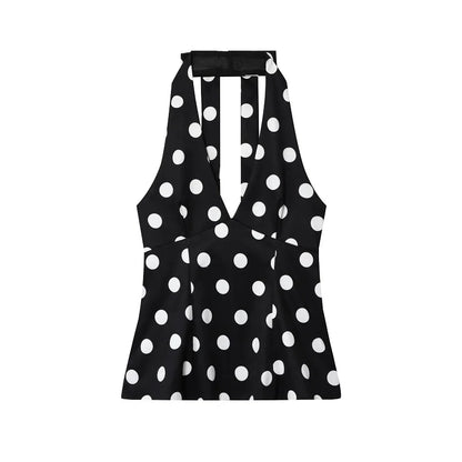 MUJER Polka Dot Halter Tops for Women Sexy Backless Tank Top Women Summer Sleeveless Tops Woman off Shoulder Camisole Women Tops