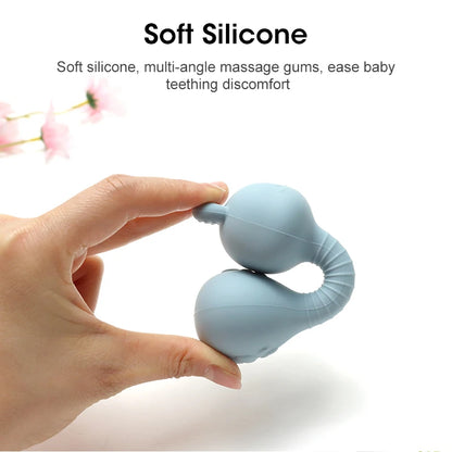 Food-Grade Baby Bunny Silicone Rattle Teether – Dumbbell Shape for Easy Grip, Handheld Toy for Infants