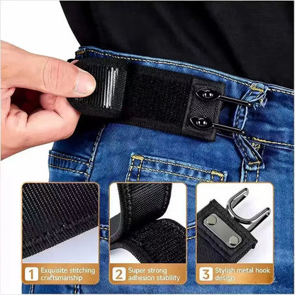 Adjustable Elastic Waistband Buckle with Magic Tape & Metal Hooks