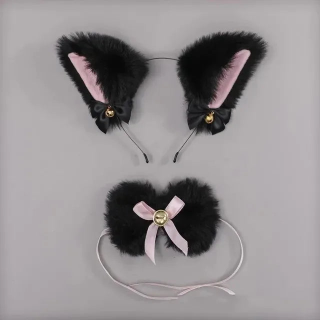 1 Set Cute Cat Ear Hair Wear Claw Gloves Girls Anime Cosplay Costume Plush Bell Cat Fur Ear Hairband Night Party Club Headbands