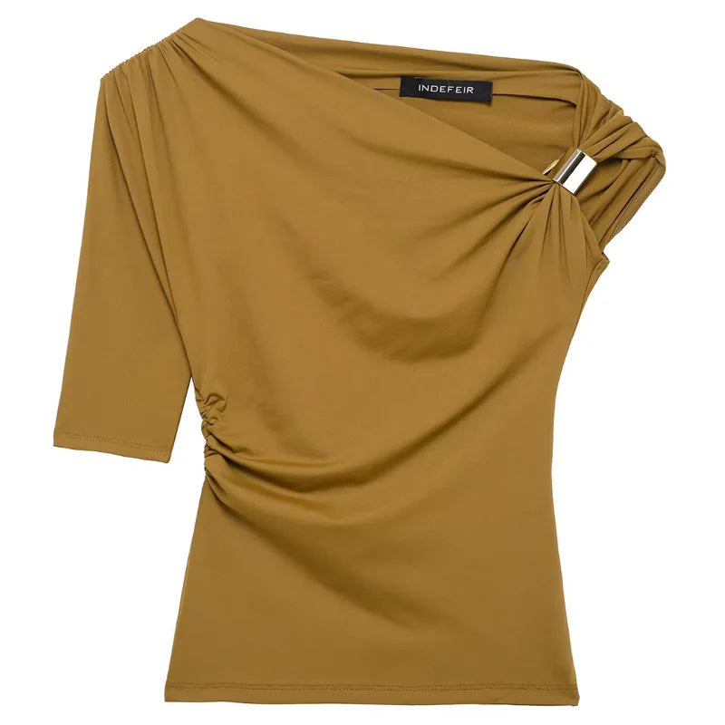 HXAO 2025 Women Asymmetrical Top Spring Summer Yellow Black Khaki Tanks & Camis Sexy Tight Y2k T-Shirt Lady Fashion Tank Top 066