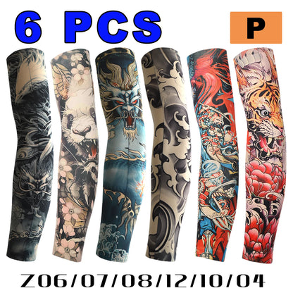 6 PCS Tattoo Sleeves Unisex Summer Cycling Sun Protection Arm Covers Beach Driving Fishing Breathable Nightclub Elastic Sleeves
