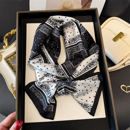 Fashion Skinny Silk Scarf for Women Letter Hair Ribbons Headbands Bandana Female Bag Wrist Wrap Neckerchief Foulard Neck Ties