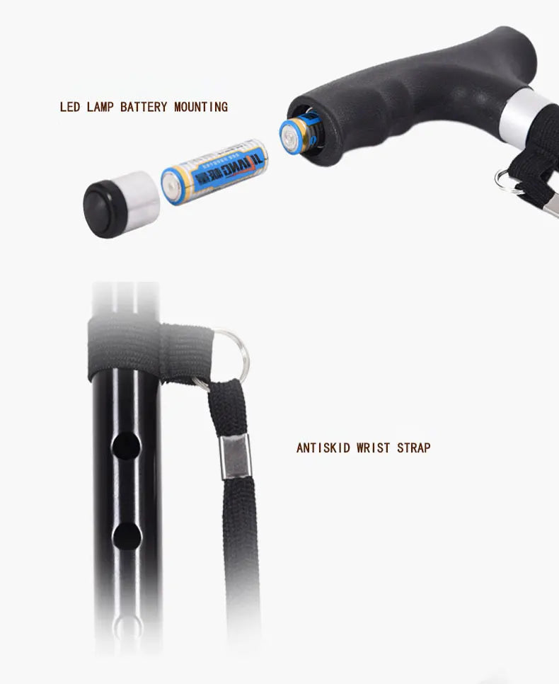 LED Light Walking Stick for Elderly - Adjustable Aluminum Alloy Crutch with Non-Slip Rubber Base for Seniors/Men/Disabled